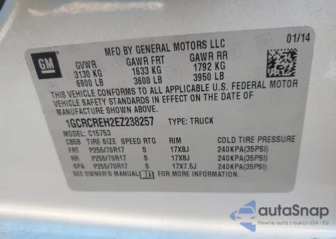 2014 Chevrolet Silverado 1500 1Lt из США, поврежденный, VIN 1GCRCREH2EZ238257